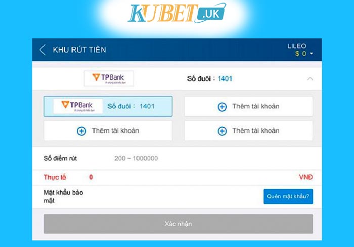 Rút tiền Kubet